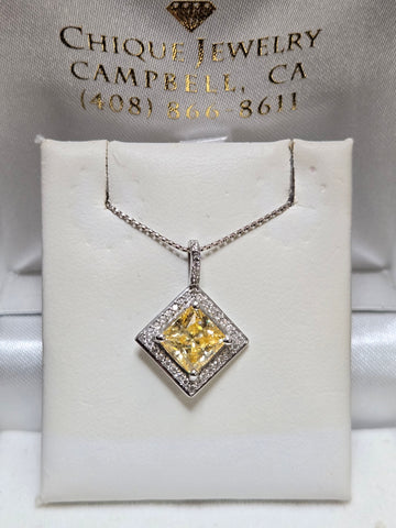 14K White Gold Pendant Square-Cut Simulated Lannyte Diamond 2.3g