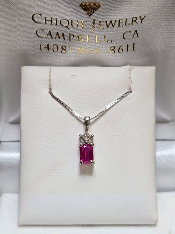 14K White Gold Pendant 0.6ct Emerald-Cut Ruby 0.8g