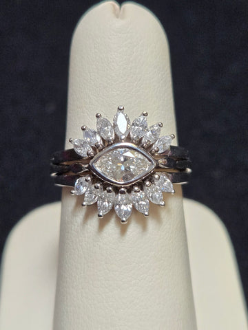14K White Gold Ring 0.81ct Marquise-Cut Diamond with 1.01ct Diamond 7g