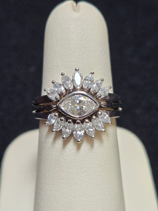14K White Gold Engagement Ring 1.82ct Marquise Diamonds 7g
