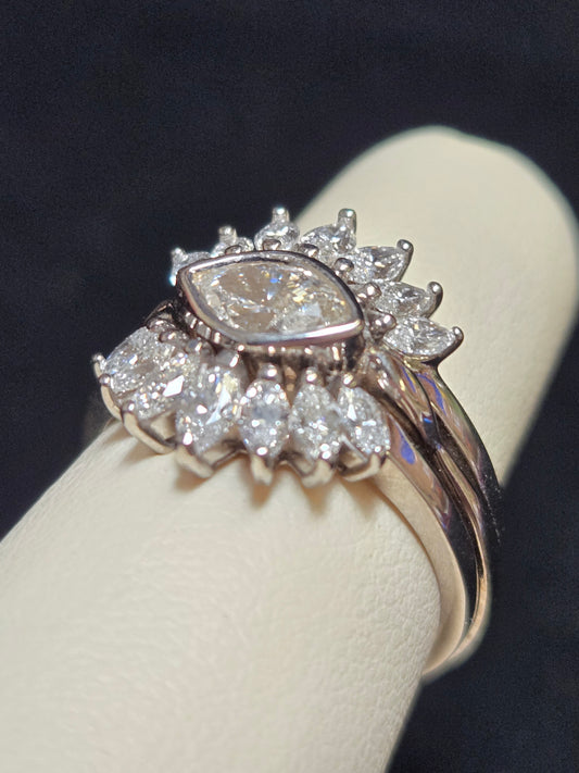 14K White Gold Engagement Ring 1.82ct Marquise Diamonds 7g