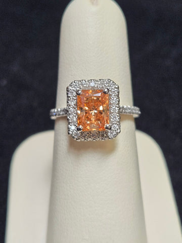14K White Gold Engagement Ring Emerald-Cut Simulated Lannyte Diamond 4.2g