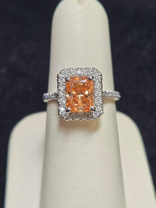 10K White Gold Engagement Ring Emerald-Cut Simulated Lannyte Diamond 4.2g