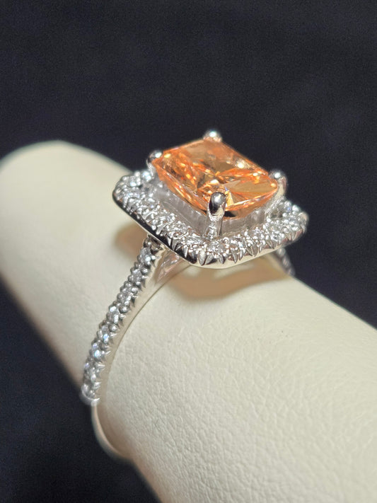 10K White Gold Engagement Ring Emerald-Cut Simulated Lannyte Diamond 4.2g