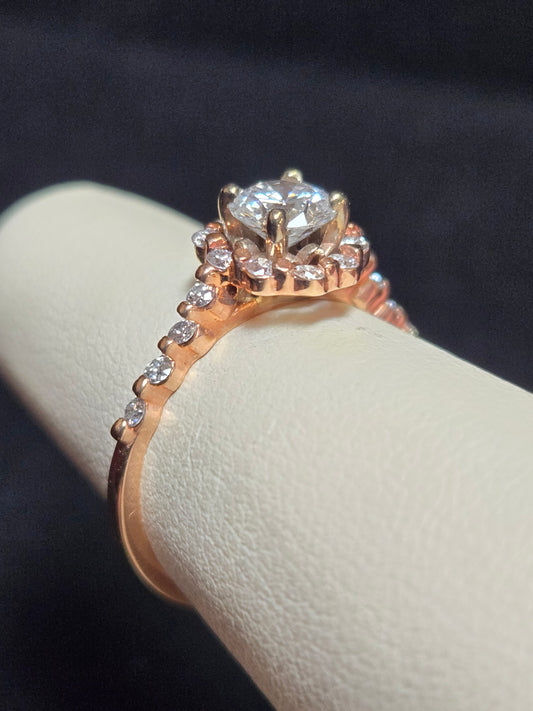 14K Rose Gold Engagement Ring 0.79ct Round Diamonds 2.1g