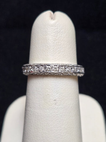 18K White Gold Wedding Band 0.75ct Round-Cut Diamond 3.8g
