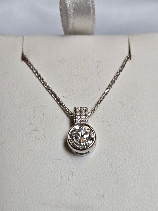 14K White Gold Pendant 0.8ct Round Lab-Created Diamond 1.5g