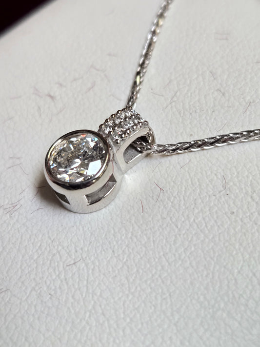 14K White Gold Pendant 0.8ct Round Lab-Created Diamond 1.5g