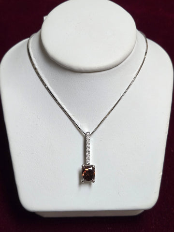 14K White Gold Box Chain Pendant Necklace 1.07ct Square-Cut Brown Diamond 2.8g