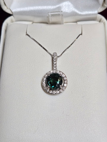 14K White Gold Pendant 1.53ct Round-Cut Green Tourmaline 2g