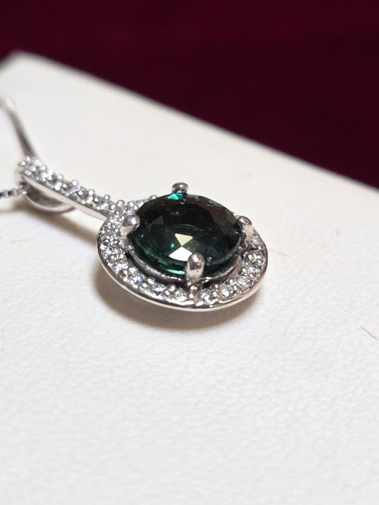 14K White Gold Pendant 1.53ct Round Green Tourmaline 2g