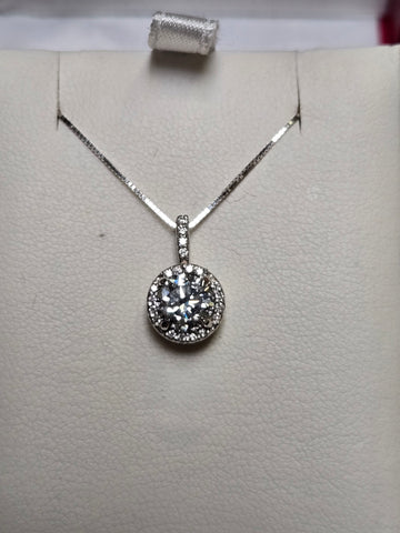 14K White Gold Pendant 1.01ct Round-Cut Diamond 1.6g