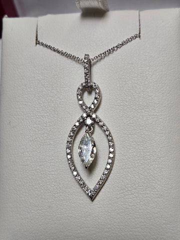 14K White Gold Pendant 0.62ct Marquise-Cut Diamond 2.5g
