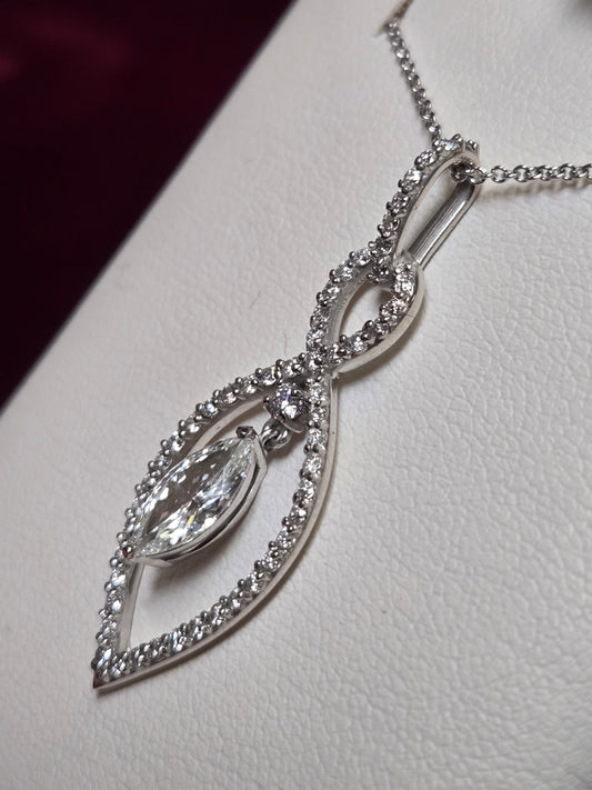 14K White Gold Pendant 0.62ct Marquise Diamond 2.5g