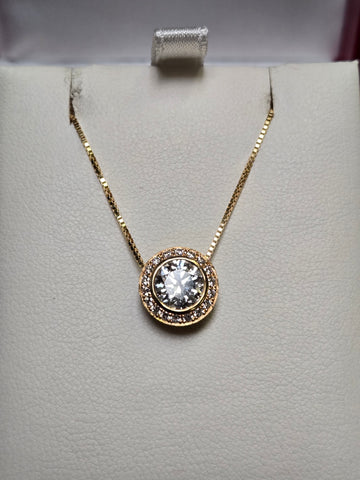 14K Gold Box Chain Pendant Necklace 1.08ct Round-Cut Lab-Created Diamond 2.8g