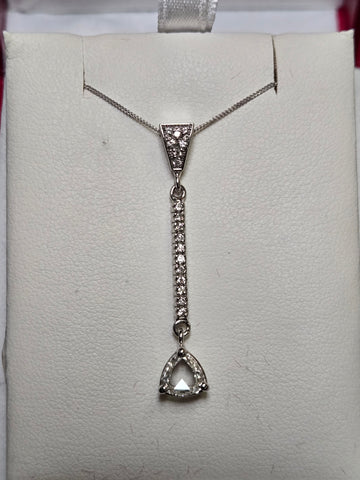 14K White Gold Curb Chain Pendant Necklace 16" 0.63ct Trillion-Cut Diamond 2.3g
