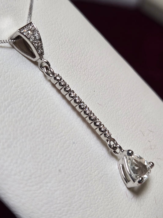 14K White Gold Curb Chain Pendant Necklace 16" 0.63ct Trillion Diamond 2.3g