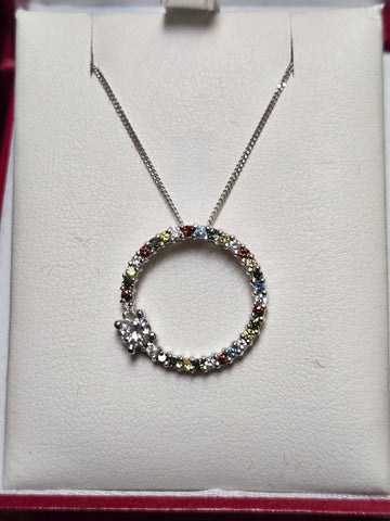 14K White Gold Pendant 0.25ct Round-Cut Diamond with 0.50ct Treated Diamond 4.1g