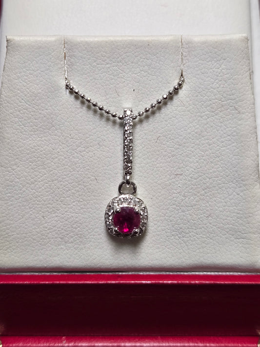 14K White Gold Pendant 0.6ct Round Ruby 1.4g