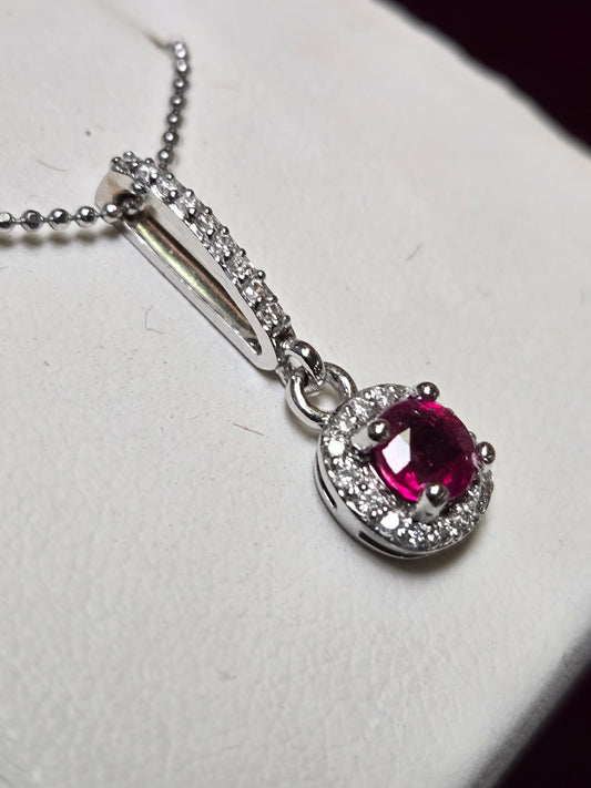 14K White Gold Pendant 0.6ct Round Ruby 1.4g