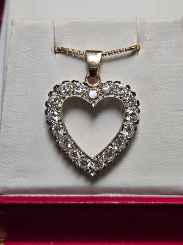 14K Gold Heart Pendant 1.6ct Round-Cut Diamond 3.8g