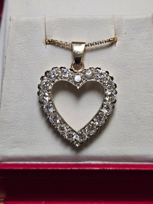 14K Gold Heart Pendant 1.6ct Round Diamond 3.8g