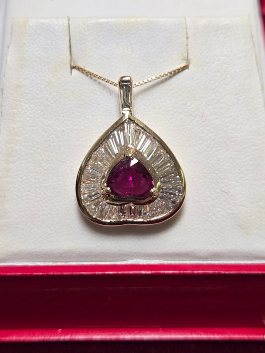 14K Gold Heart Pendant 1.5ct Heart-Shaped Rubelite 4.9g