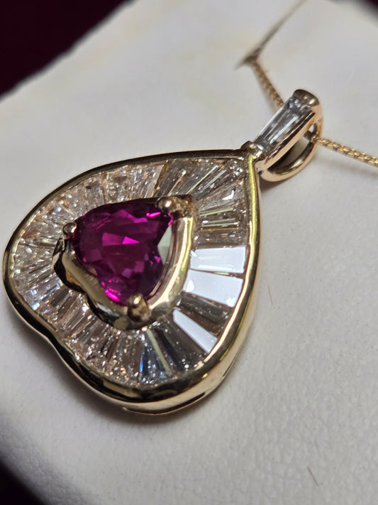 14K Gold Heart Pendant 1.5ct Heart-Shaped Rubelite 4.9g