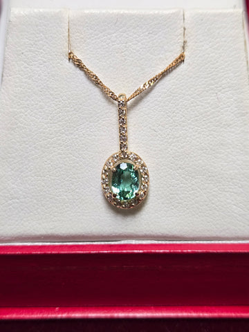 14K Gold Pendant 0.92ct Oval-Cut Blue Tourmaline 1.1g