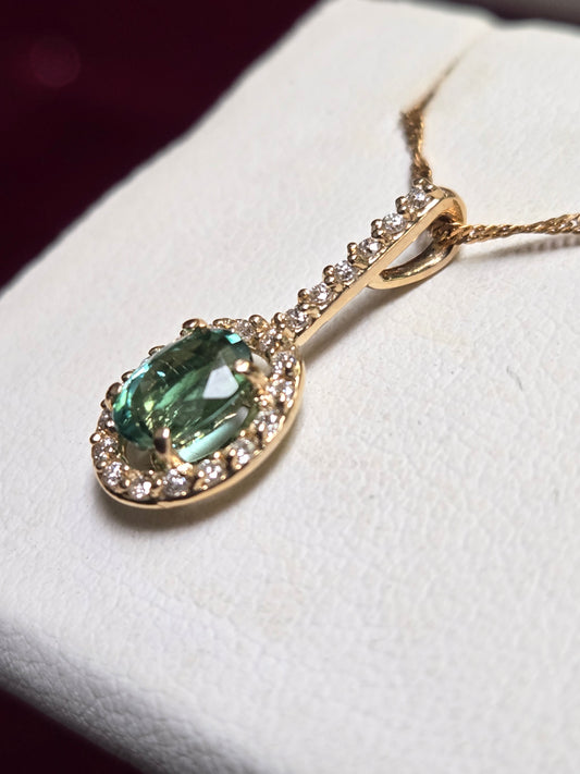 14K Gold Pendant 0.92ct Oval Blue Tourmaline 1.1g