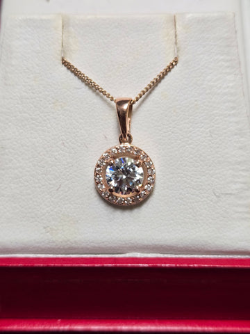 14K Rose Gold Pendant Round-Cut Simulated Lannyte Diamond 1.9g