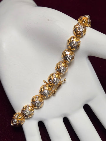 14K Gold Hinge Link Chain Bracelet 7" 3.5ct Round-Cut Diamond 26.4g