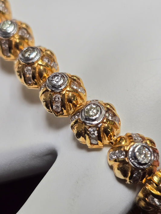 14K Gold Hinge Link Chain Bracelet 7" 3.5ct Round Diamonds 26.4g