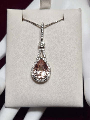 14K White Gold Pendant 3.5ct Pear-Cut Morganite 4.5g