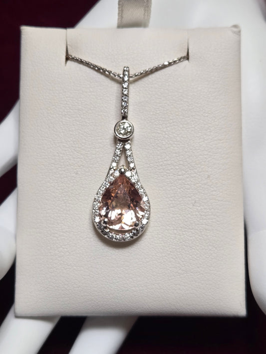 14K White Gold Pendant 3.5ct Pear-Shaped Morganite 4.5g