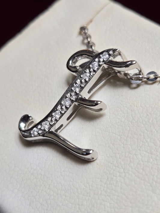 14K White Gold "E" Pendant 0.07ct Round Diamond 2g