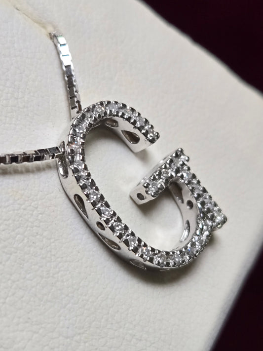 14K White Gold "G" Pendant 0.17ct Round Diamond 2.4g