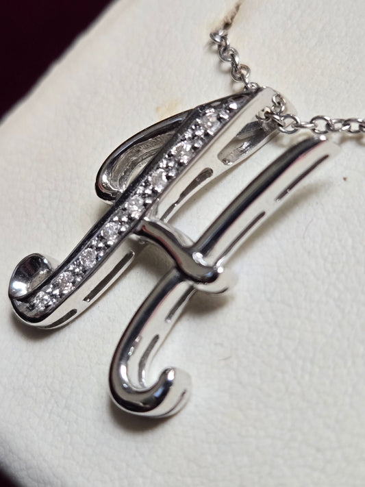 14K White Gold "H" Pendant 0.14ct Round Diamond 2.9g