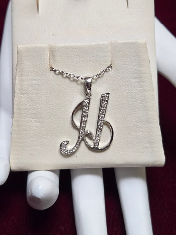 14K White Gold "H" Pendant 0.1ct Round-Cut Diamond 2.1g
