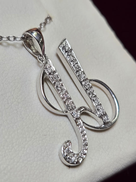 14K White Gold "H" Pendant 0.1ct Round Diamond 2.1g