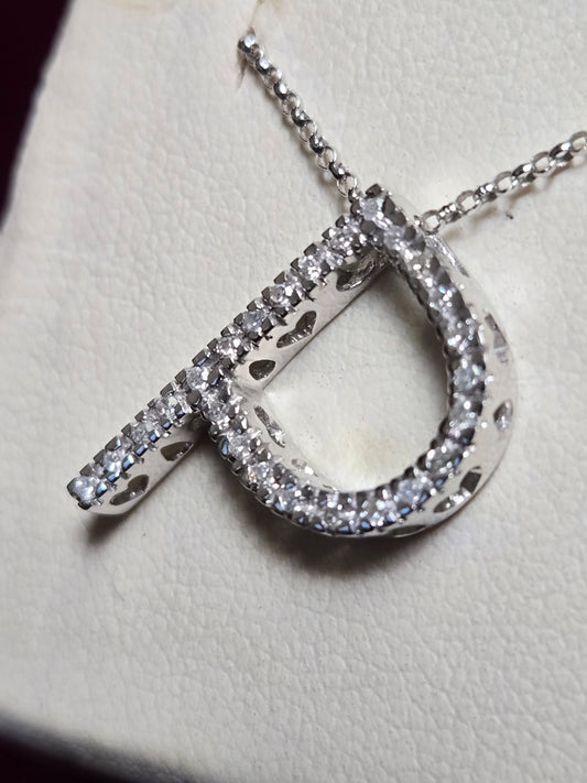 14K White Gold "P" Pendant 0.15ct Round Diamond 1.8g