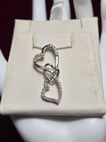 14K White Gold Heart Pendant 0.4ct Round-Cut Diamond 2.2g