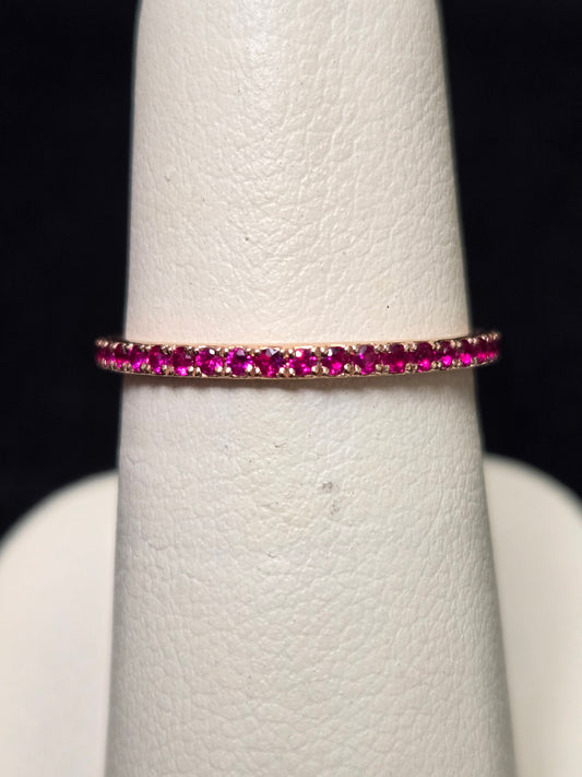 14K Gold Eternity Ring 0.43ct Round Rubies 1g