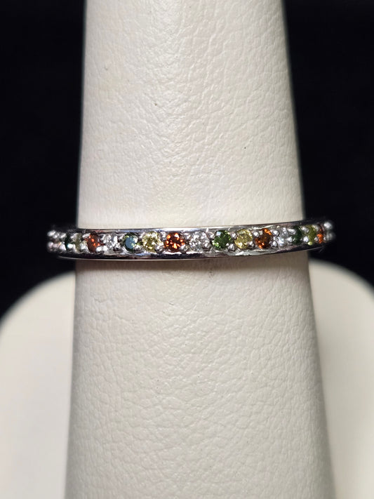 14K White Gold Ring 0.33ct Round Treated Multicolor Diamonds 3.2g