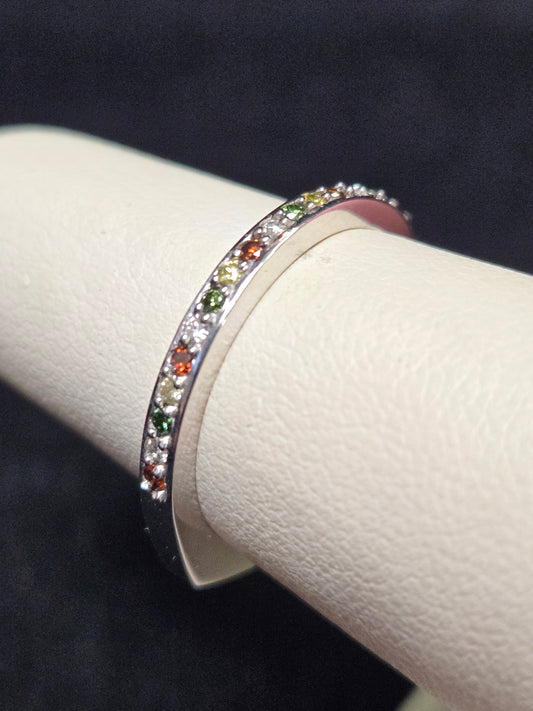 14K White Gold Ring 0.33ct Round Treated Multicolor Diamonds 3.2g