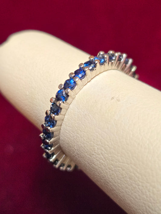 14K White Gold Eternity Ring 1.3ct Round Blue Sapphires 2.8g