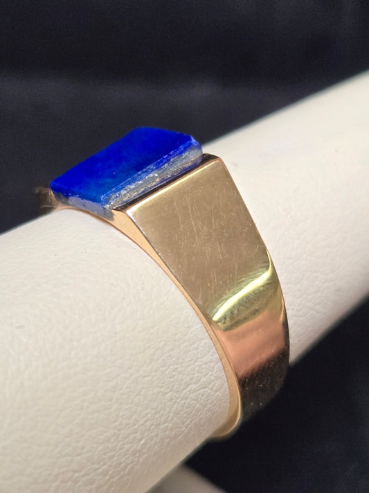 18K Gold Ring Square Lapis Lazuli 6.5g