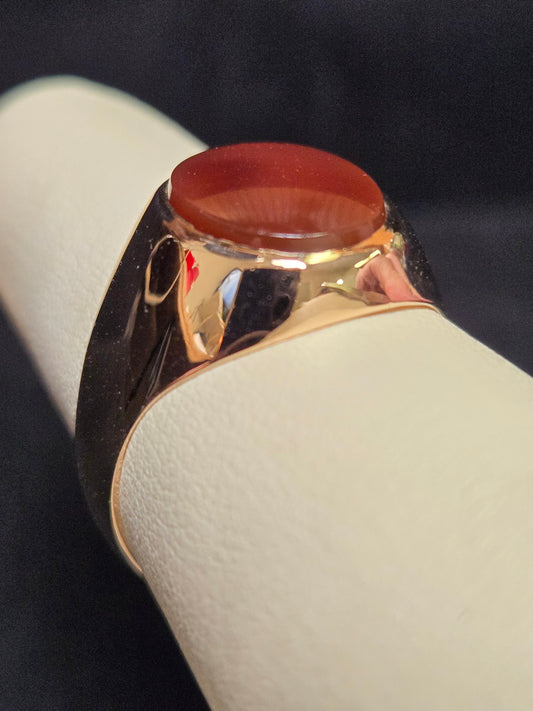 18K Gold Ring Oval Agate 5.5g