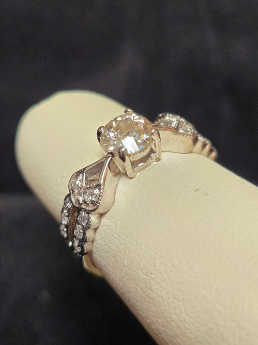 14K White Gold Ring 0.48ct Round Old Mine Diamond 2.5g