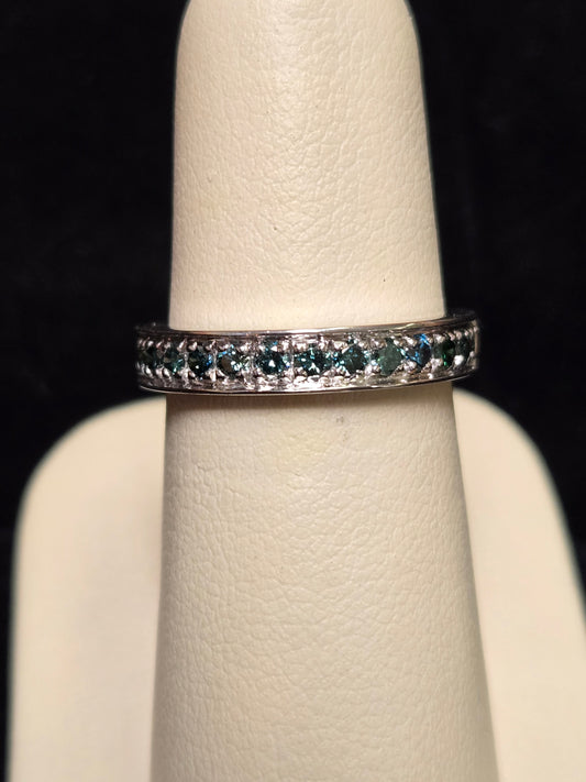14K White Gold Ring 0.57ct Round Treated Teal Diamonds 3.7g